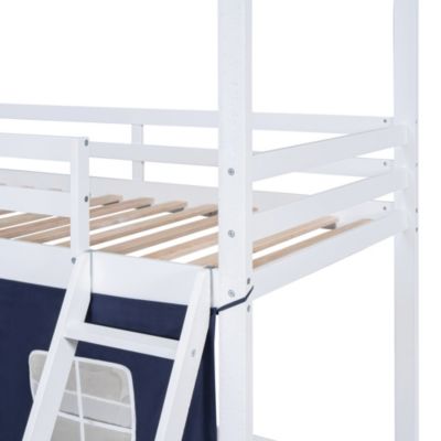 Streamdale Twin Size Bunk Wood House Bed With Elegant Windows, Sills And Tent