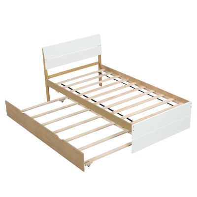 Twin Bed Frame with Trundle, Gloss Headboard