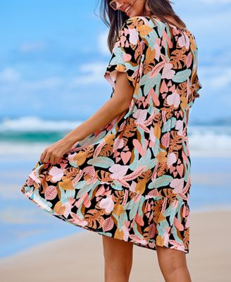 CUPSHE Women's Off Shoulder Ruffle Floral Maxi Dress - Summer Beach Dress With Slit, Blue Purple - View #5