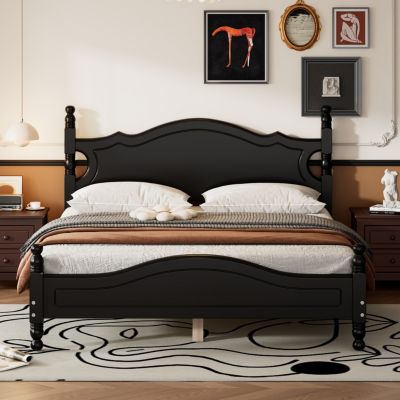 Retro Wood Platform Bed Frame - Queen