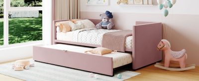 Streamdale Twin Size Upholstered Daybed With Extendable Trundle, Pink