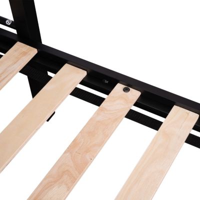 Metal Twin Over Full Bunk Bed with Shelves & Grid Panel