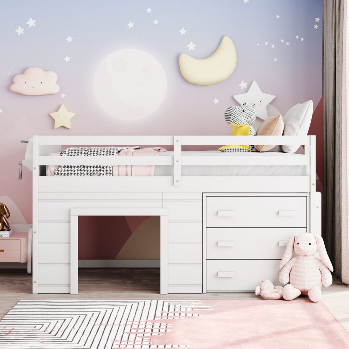 Simplie Fun Twin Size Loft Bed With Cabinet And Shelf