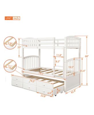 Twin Bunk Bed with Trundle and Drawers