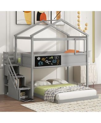  Twin Over Full House Bunk Bed With Storage Staircase And Board