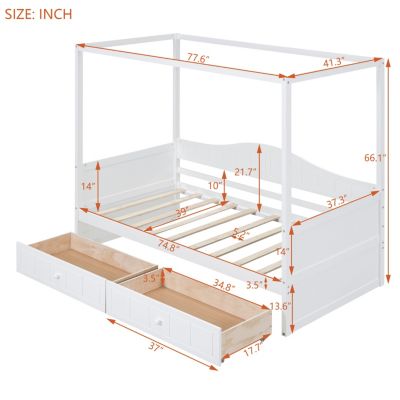 Streamdale Twin Size Canopy Day Bed With 2 Drawers