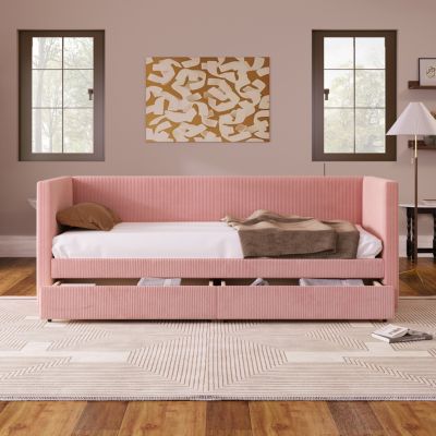 Streamdale Twin Size Corduroy Daybed With Two Drawers And Wood Slat