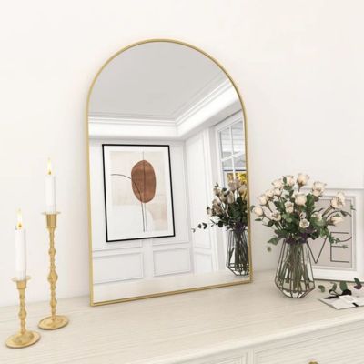 Arched Wall Mounted Mirror 24"x36" in Gold
