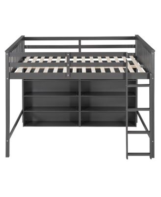 Full Size Loft Bed With 8 Open Storage Shelves And Builtin Ladder