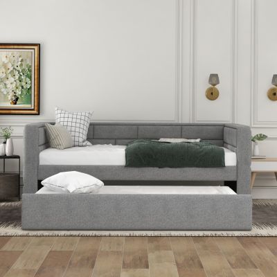 Twin Size Daybed With Trundle, Upholstered Daybed With Padded Back