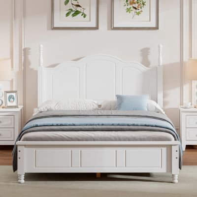Streamdale White Retro Platform Bed with Wood Slats