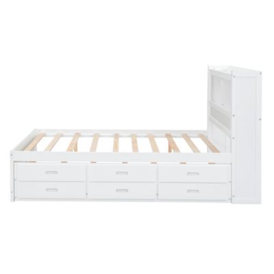Streamdale Full Size Platform Bed With Trundle, Drawers And USB Plugs, White
