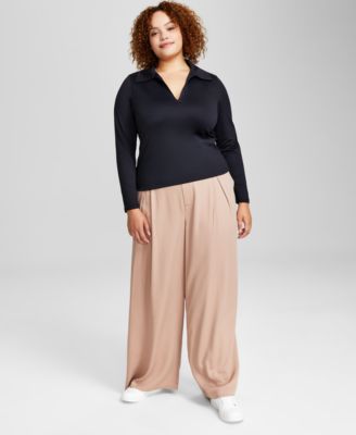 Now This Trendy Plus Size Venus Long Sleeve Top Easy Wide Leg Trousers Created For Macys