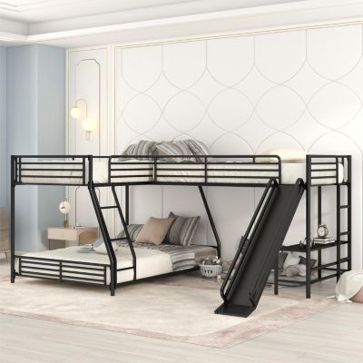 Streamdale Twin/Full L-Shape Bunk Bed w/ Desk & Slide