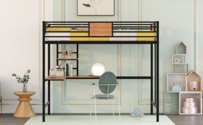 Streamdale Twin Metal Loft Bed With Desk And Shelve