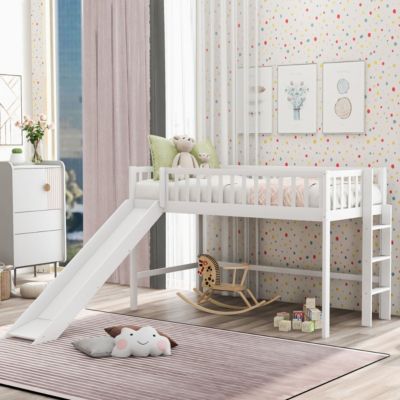 Streamdale Twin Size Low Loft Bed With Ladder And Slide