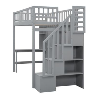 Streamdale Twin Size Loft Bed With Bookshelf, Drawers, Desk, And Wardrobe White
