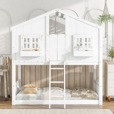 Streamdale Twin Bunk House Bed with Roof and Safety Rails