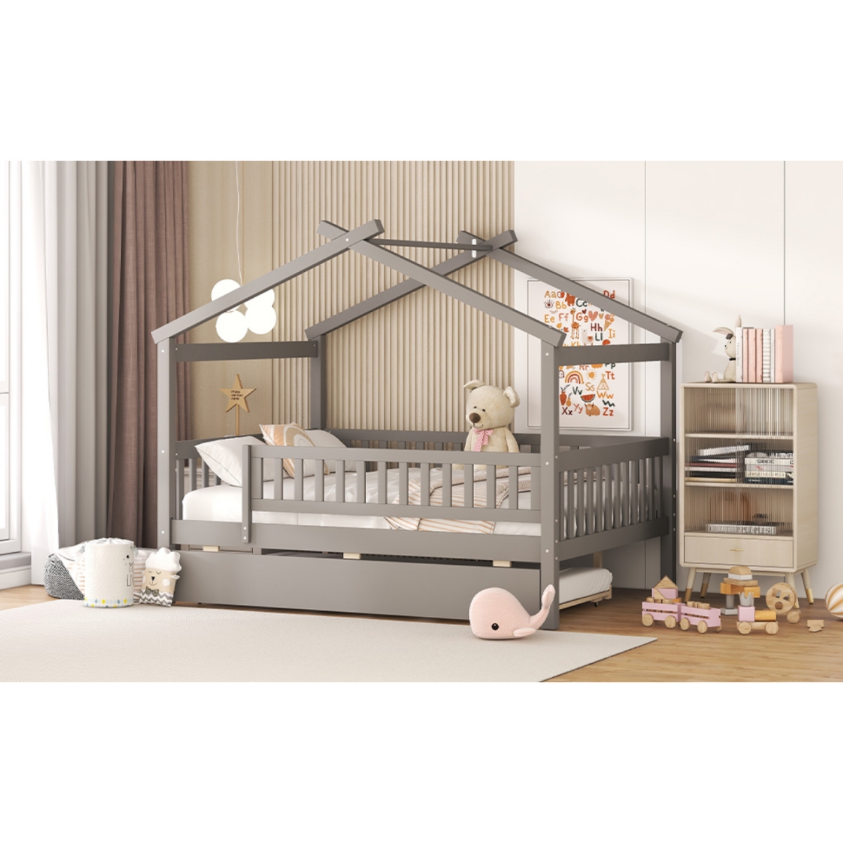 Streamdale Full Wooden House Bed With Twin Trundle