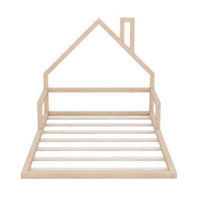  Full Size Wood Floor Bed With House-Shaped Headboard