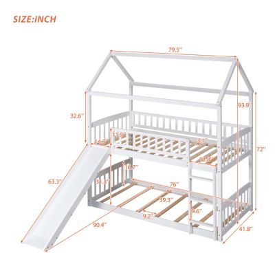 Streamdale Twin Over Twin Bunk Bed With Slide, House Bed With Slide