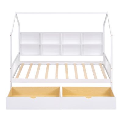 Streamdale Wooden Twin Size House Bed With 2 Drawers, Kids Bed With Storage Shelf