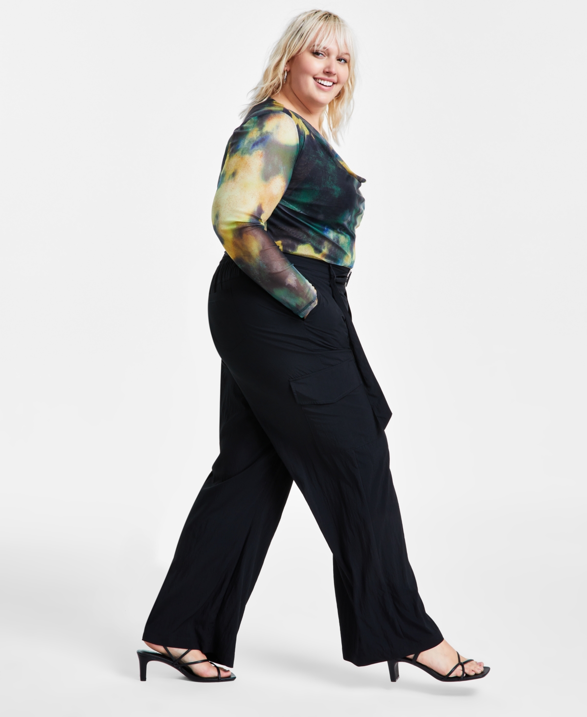 Bar Iii Trendy Plus Size Belted Cargo Pants, Created for Macy's