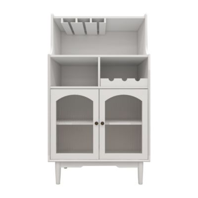 Streamdale Modern White Wine Cabinet with Glass Door and Removable Racks