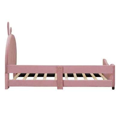 Streamdale Twin Size Upholstered Daybed With Rabbit Ear Shaped Headboard, Pink