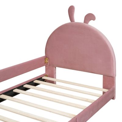 Streamdale Twin Size Upholstered Daybed With Rabbit Ear Shaped Headboard, Pink