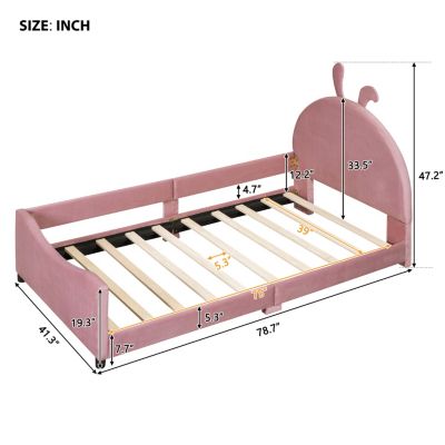 Streamdale Twin Size Upholstered Daybed With Rabbit Ear Shaped Headboard, Pink