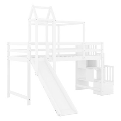 Twin Size Loft Bed with Tent and Tower