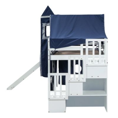 Twin Size Loft Bed with Tent and Tower