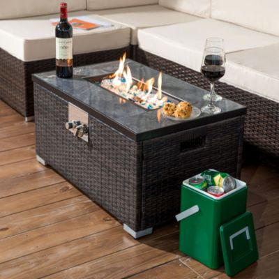Streamdale Rattan Gas Fire Table with Tile Tabletop
