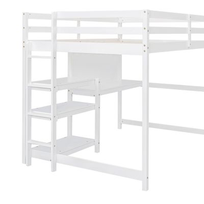 Streamdale Full Size Wooden Loft Bed With Shelves, Desk And Writing Board