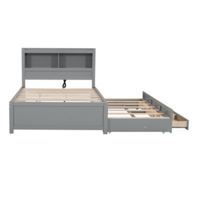 Full Size Platform Bed With Trundle, Drawers And USB Plugs
