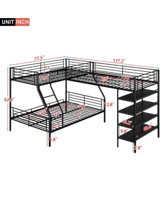 Twin Metal Loft & Bunk Bed with Shelves