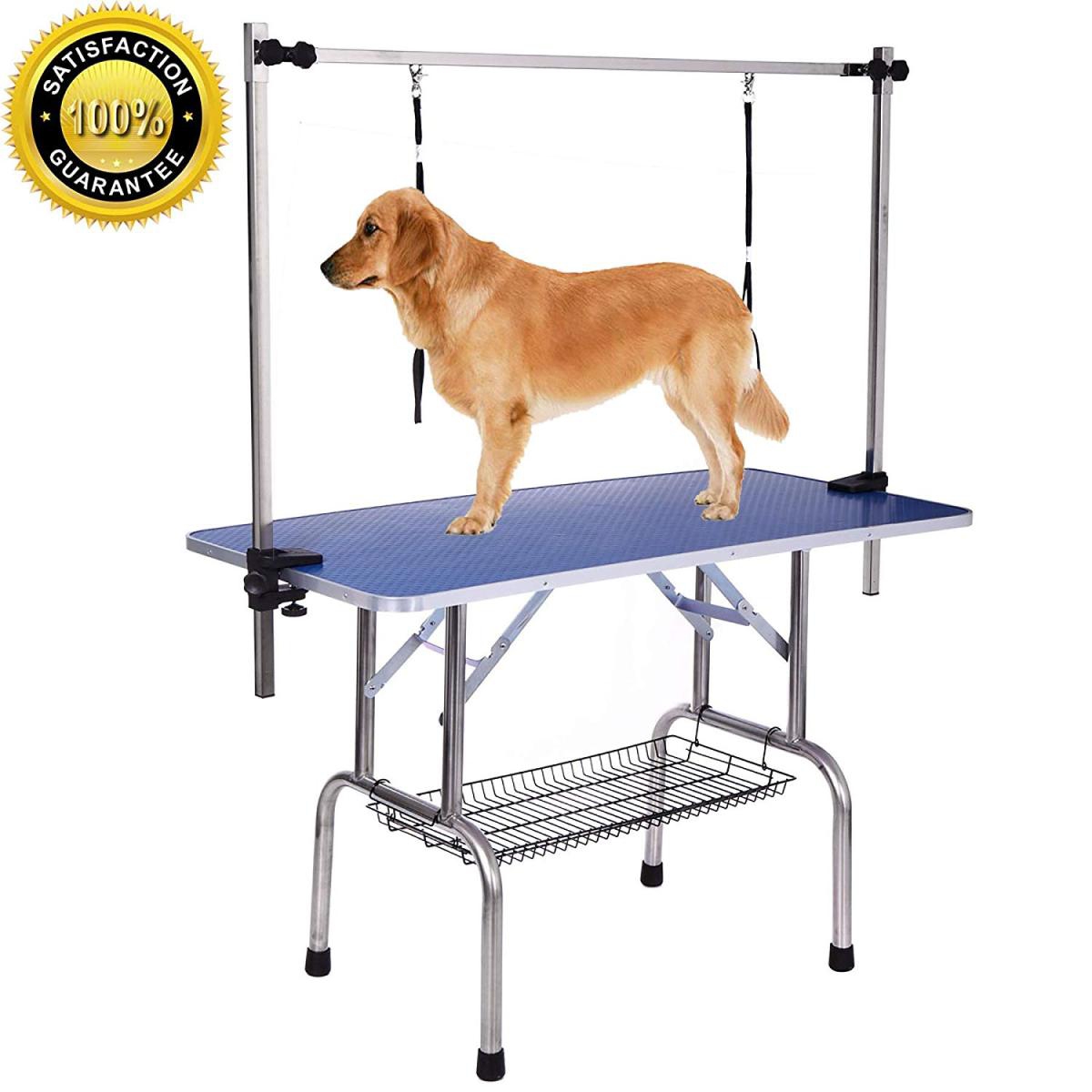 Streamdale Furniture New High Quality Folding Pet Grooming Table Stainless Legs And ArmsRubber Top Storage Basket - Blue