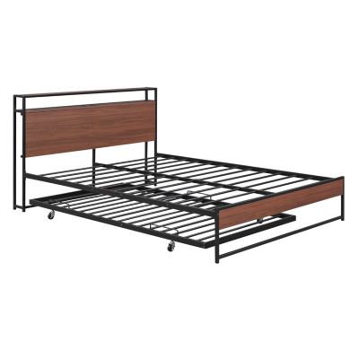 Streamdale Queen Metal Platform Bed w/ Trundle, USBs