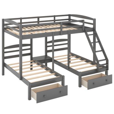 Streamdale Full Over Twin & Twin Bunk Bed, Triple Bunk Bed With Drawers