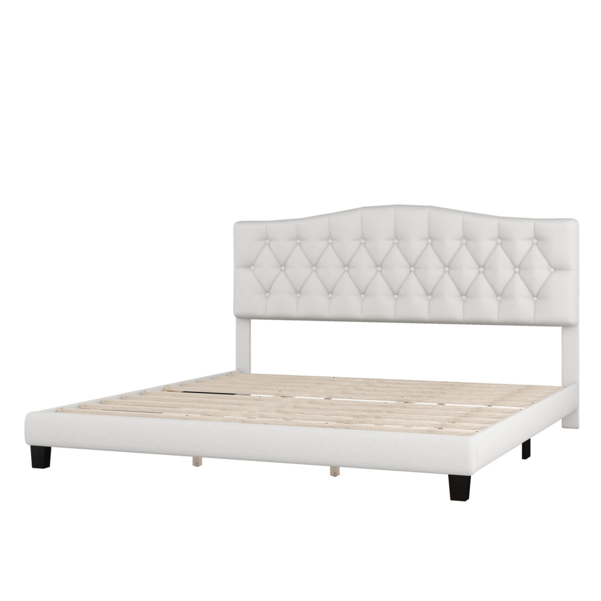 Streamdale Furniture Upholstered Platform Bed With Saddle Curved Headboard And Diamond Tufted Details, King