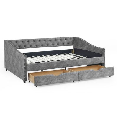 Upholstered Daybed with Drawers and Tufted Sofa Bed