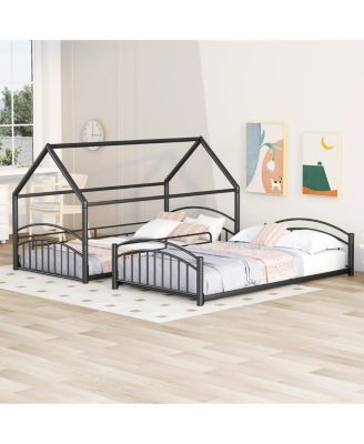 Twin Over Twin Metal Bunk Bed With Slide, Kids House Bed
