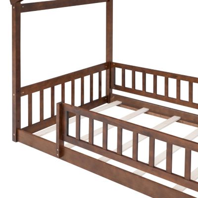 Streamdale Walnut Fence Bed House Frame for Kids and Teens