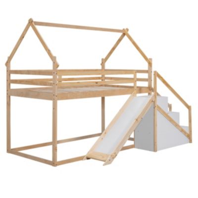 Streamdale Twin Over Twin House Loft Or Bunk Bed With Slide And Staircase