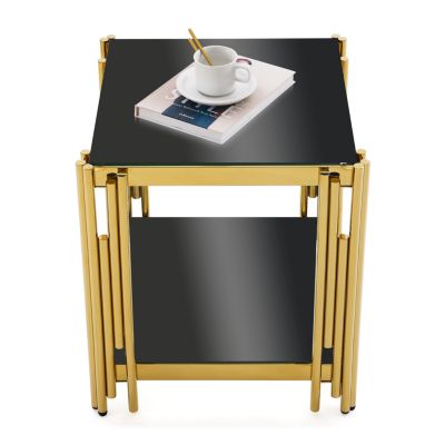 Mirrored Glass End Table with Gold Frame, 20