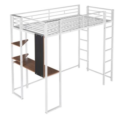 Streamdale Twin Metal Loft Bed With 2 Shelves And One Desk