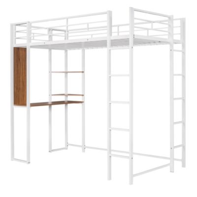 Streamdale Twin Metal Loft Bed With 2 Shelves And One Desk