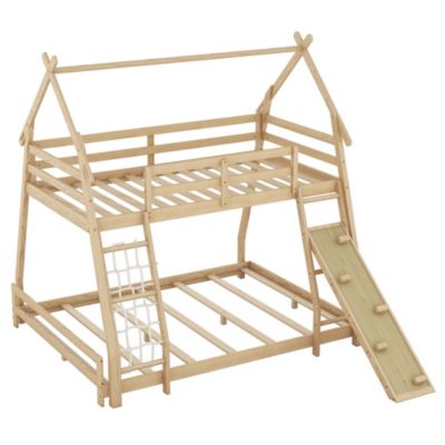Streamdale Twin Over Queen House Bunk Bed With Climbing Nets And Climbing Ramp