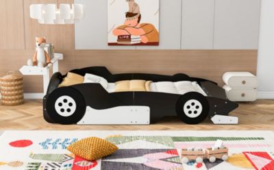 Full Size Race Car-Shaped Platform Bed With Wheels